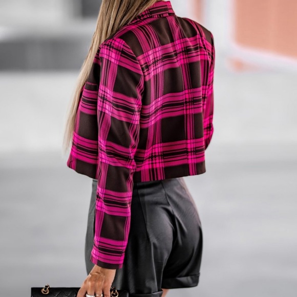 New💕Plaid Print Long Sleeve Lapel Collar Blazer | Sz M - Picture 3 of 6